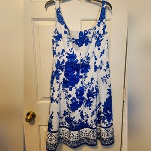 New Directions Blue Floral Cotton Dress NEW